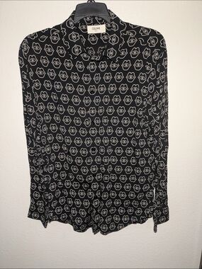 Celine Men's Black Viscose Printed  Button-Up Shirt